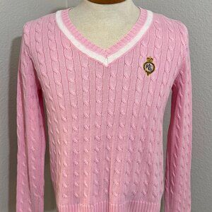 Vintage Ralph Lauren Active Pink Cable Knit Sweater Women’s Small Preppy Y2K